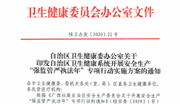 桂卫办发〔2020〕22号自治区卫生健康委办公室关于印发自治区卫生健康系统开展安全生产“强监管严执法年”专项行动实施方案的通知
